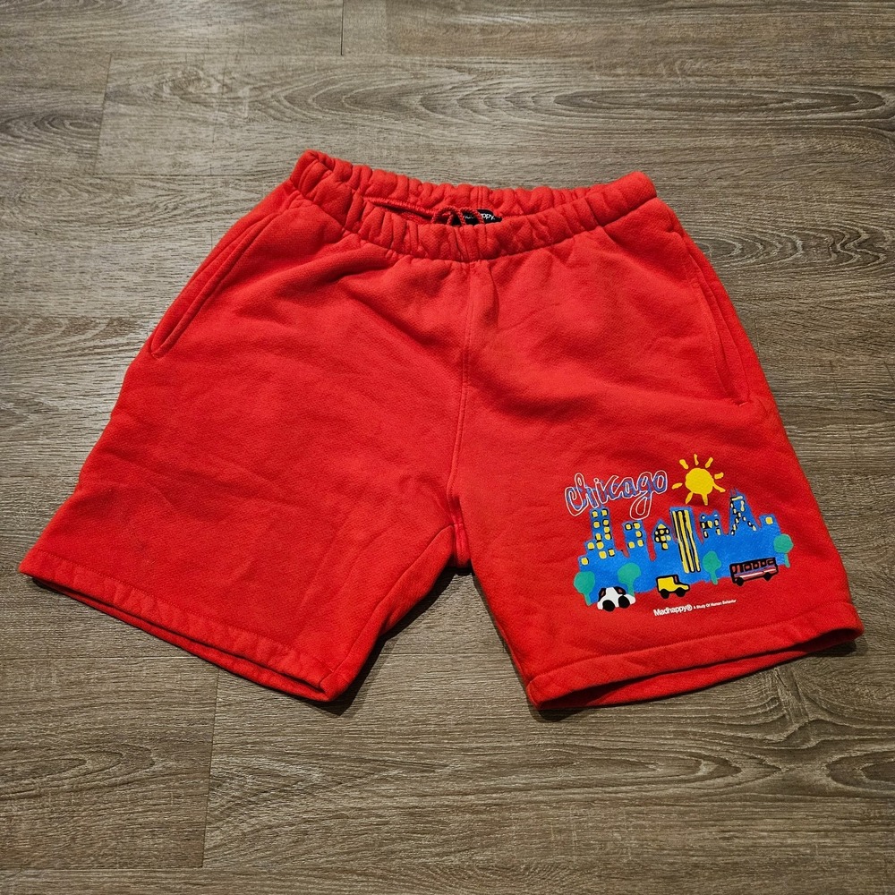 Madhappy Chicago Pop Up Exclusive Red Fleece Sweat Shorts Mens Large USA